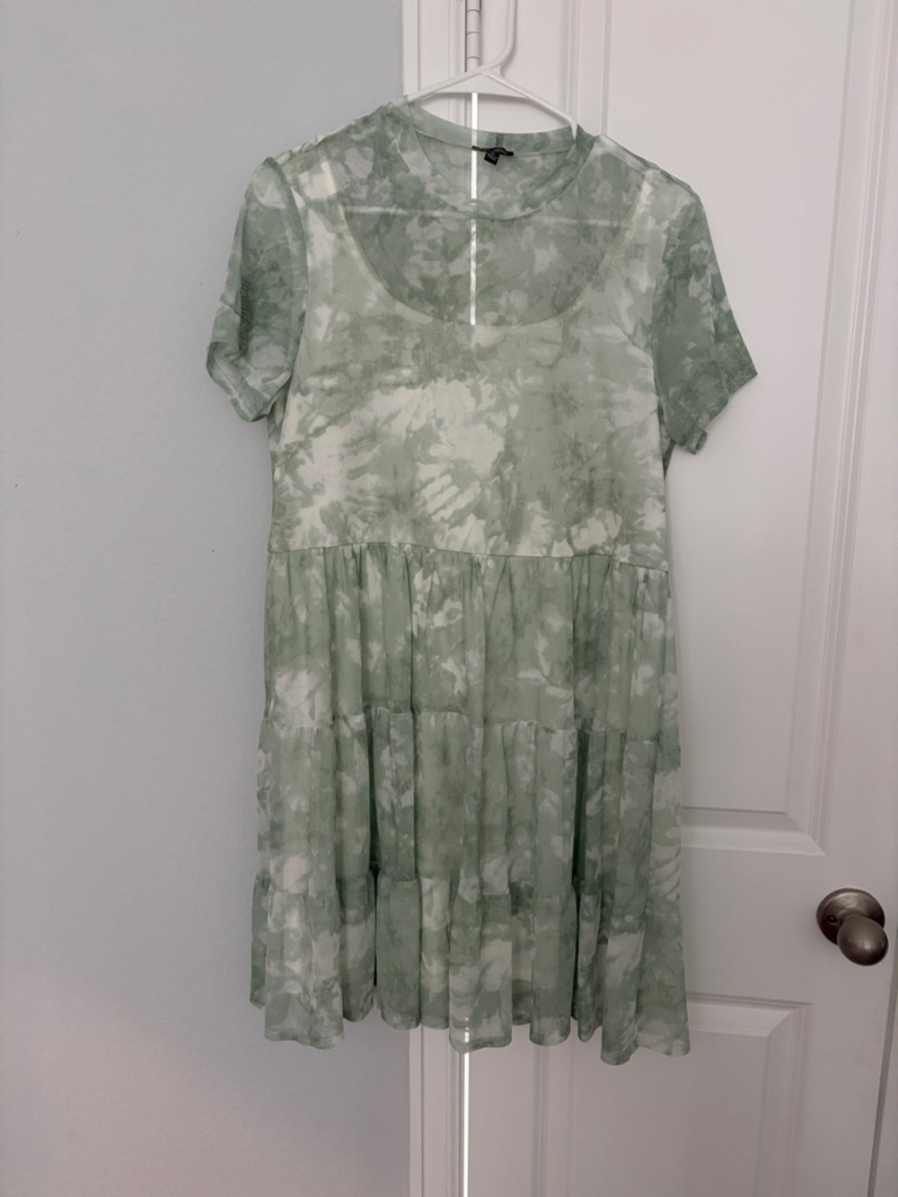 Lily Rose Sage Tie-Dye Short Sleeve Tiered Dress